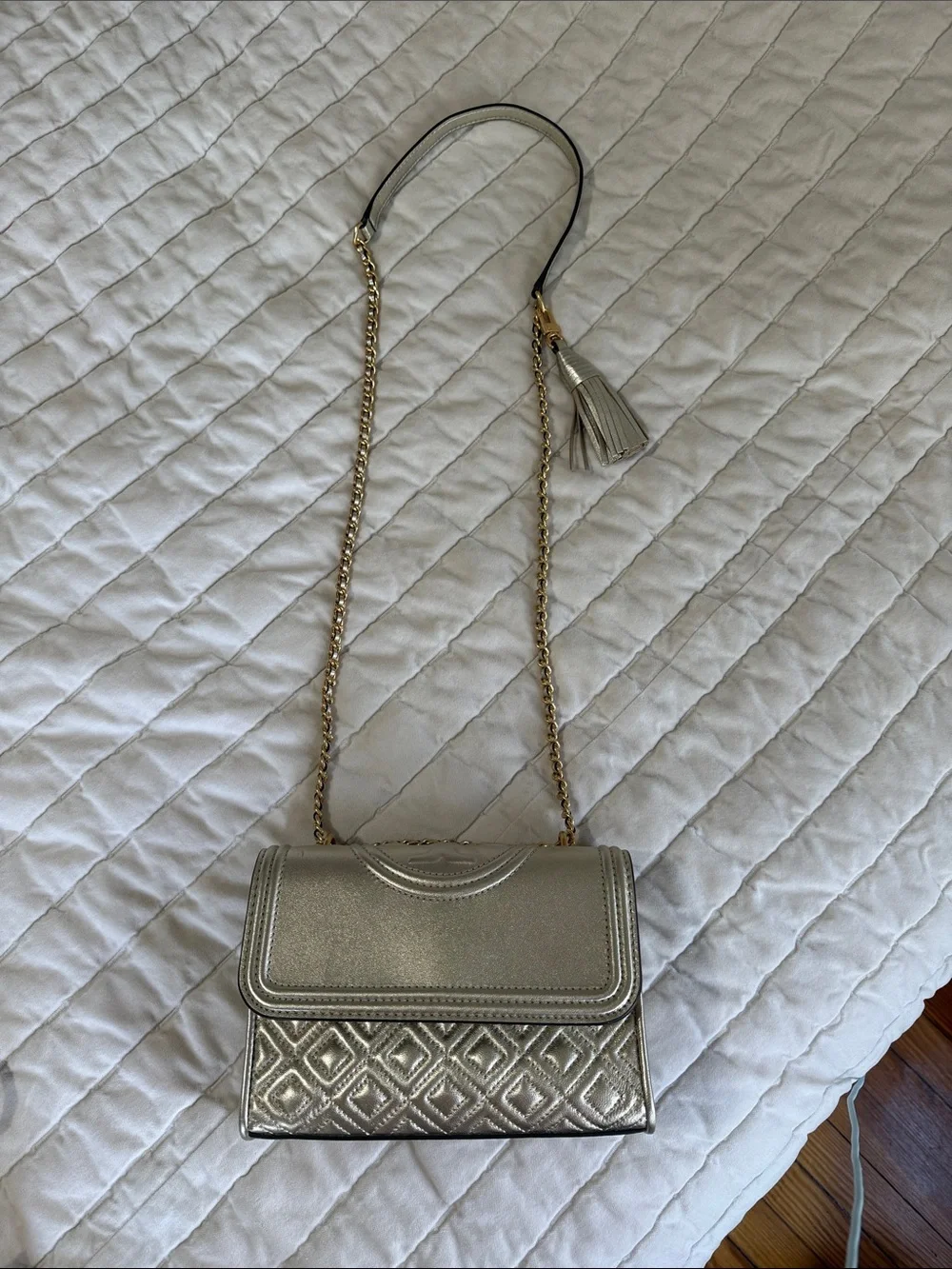 Tory Burch Fleming metallic small convertible shoulder bag